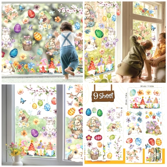 🍎Nwt 46 Window Clings Reusable Peel Stick Spring Summer Butterflies Gnome Bunny - Picture 3 of 14
